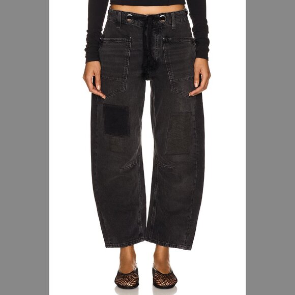 We The Free Charcoal Patchwork Denim Barrel Jeans - Picture 1 of 8